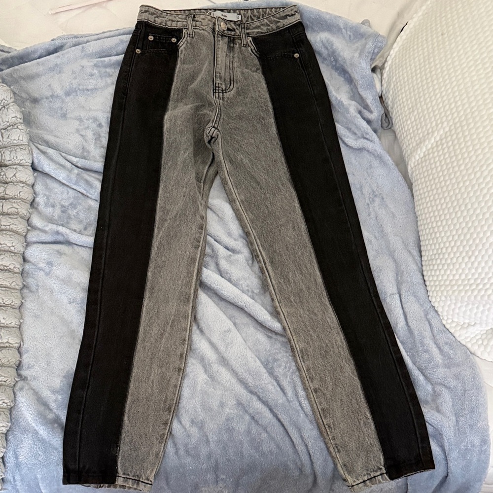 Adika Black and Gray Straight Leg Jeans